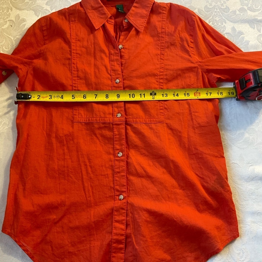 Lauren Ralph Lauren Shirt Orange Button Up Women Size Small Cotton Rollup Sleeve - Picture 4 of 8